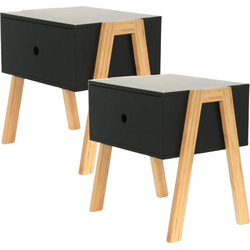 MISOU Nachtkastjes - Set van 2 - Stapelbaar - Industrieel - Zwart - 44x45.3x35cm - Hout