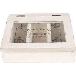 Clayre & Eef Theedoos 18x16x9 cm Wit Hout