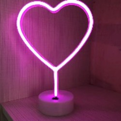 Groenovatie LED Neon Tafellamp "Hart", Op Batterijen en USB, 20x10x29cm, Roze