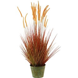 Stekelkamgras in pot 140 cm oranje-groen kunstplant