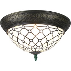 LumiLamp Plafondlamp Tiffany  Ø 38 cm Wit Bruin Kunststof Glas Rond Plafonniere