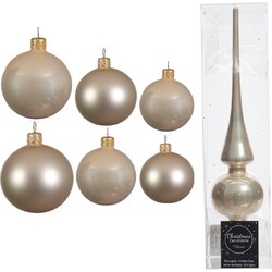 Groot pakket glazen kerstballen 50x champagne glans/mat 4-6-8 cm met piek glans - Kerstbal