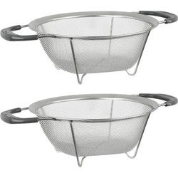 Secret de Gourmet Keuken vergiet/zeef - 2x - RVS - 22,5 x 9 cm - afgieten - Vergieten