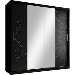 Meubella - Kledingkast Marmer 2 - Zwart - 200 cm - Met spiegel