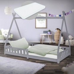 Kinderbed met uitvalbeveiliging en lattenbodem 90x200 cm Lichtgrijs grenen hout ML-Design