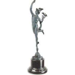 EEN BRONZEN BEELD VAN MERCURY MET KWIKGROENE AFWERKING