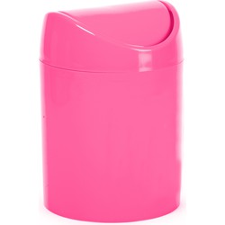 Plasticforte Mini prullenbakje - fuchsia roze - kunststof - klepdeksel - keuken aanrecht model - 1,4 L - 12 x 17 cm - Prullenbakken