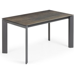 Kave Home - Axis uitschuifbare tafel van porselein en stalen poten in donkergrijs, 140 (200) cm