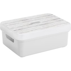 Sunware Opbergbox/mand - wit - 9 liter - met deksel hout kleur - Opbergbox