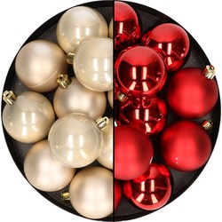 24x stuks kunststof kerstballen mix van champagne en rood 6 cm - Kerstbal