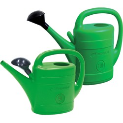 Combi-set kunststof bloemen/planten gieters met broeskop/sproeikop groen 5 en 10 liter - Gieters