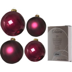 Glazen kerstballen pakket framboos roze glans/mat 38x stuks 4 en 6 cm inclusief haakjes - Kerstbal