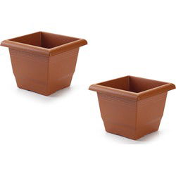 Plasticforte Plantenbak - 2x - terra cotta - 31x31x24 cm - kunststof - Plantenbakken