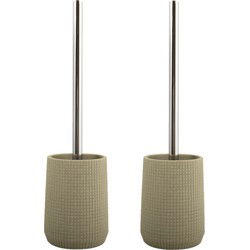MSV Toilet/wc-borstel houder - 2x - kunststeen/metaal - taupe - 35 cm - Toiletborstels