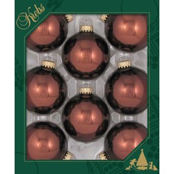 Krebs Kerstballen - 8x st - bruin - 7 cm - glas - glans - Kerstbal