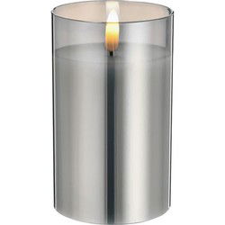 1x stuks luxe led kaarsen in grijs glas D7,5 x H12,5 cm met timer - LED kaarsen