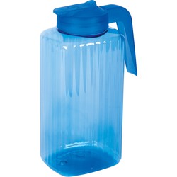 Juypal Schenkkan/waterkan - blauw - 2,2 liter - kunststof - L15 x H24 cm - met deksel - Schenkkannen