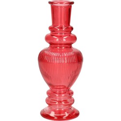 Ideas 4 Seasons Bloemenvaas Venice - voor kleine stelen/boeketten - gekleurd sierglas - ribbel koraal rood - D5.7 x H15 cm - Vazen