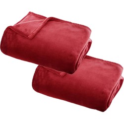 2x Stuks Fleece deken/fleeceplaid rood 125 x 150 cm polyester - Plaids