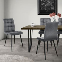 Eetkamerstoel set van 4 vierkant gewatteerd met rugleuning antraciet Keukenstoel met microvezel fluwelen bekleding ML design