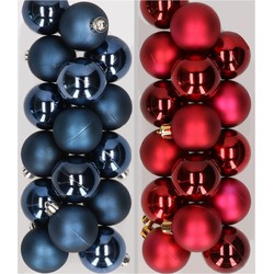 32x stuks kunststof kerstballen mix van donkerblauw en donkerrood 4 cm - Kerstbal
