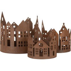 Clayre & Eef Decoratie Beeld Set van 3 Huis  Ø 16/ Ø 11 / Ø 10 cm Bruin Metaal