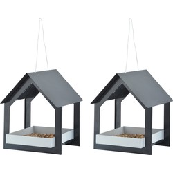 2x Stuks metalen vogelhuisjes/voedertafels hangend antraciet 23 cm - Vogelhuisjes