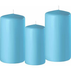 3x stuks turquoise blauwe stompkaarsen 10-12-15 cm - Stompkaarsen