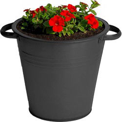 Mega Collections plantenpot/bloempot Farmer - zink - zwart - D30 X H28 cm - IJzeren emmer / teil