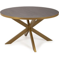 Stalux Ronde eettafel 'Daan' 120cm, kleur goud / bruin hout