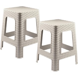 PlasticForte Keukenkrukje/opstapje - 2x - rotan - beige - kunststof - 36 x 36 x 45 cm - Huishoudkrukjes