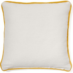 Kave Home - Witte kussenhoes Catius van 100% PET met gele bies 45 x 45 cm