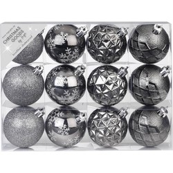 36x stuks luxe gedecoreerde kunststof kerstballen antraciet mix 6 cm - Kerstbal
