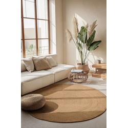 Rond Jute vloerkleed - Braided Rangpur - Naturel / Goud - 200cm rond Ø