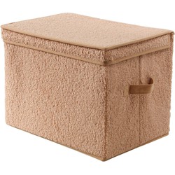 Hoge opbergdoos met deksel van bouclé-stof in beige - H30 cm