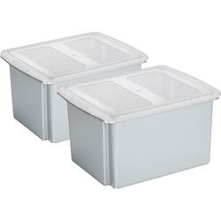 Sunware set van 2x opslagboxen kunststof 32 liter lichtgrijs 45 x 36 x 24 cm met deksel - Opbergbox