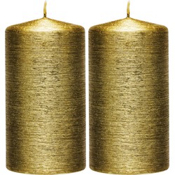 2x Kaarsen creme goud 7 x 13 cm 25 branduren sfeerKaarsen - Stompkaarsen