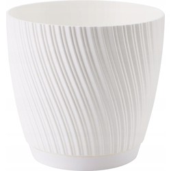 Form Plastic Plantenpot/bloempot Waves - kunststof - ivoor wit - D19 x H17 cm - met schotel - Plantenpotten