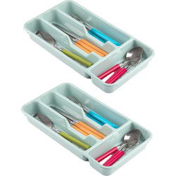 Plasticforte Bestekbak - 2x - 4-vaks - mint groen - 33 x 18 x 4 cm - Bestekbakken