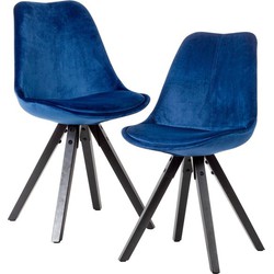 Pippa Design set van 2 fluwelen eetkamerstoelen - donkerblauw