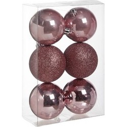 12x Kunststof kerstballen glanzend/mat roze 8 cm kerstboom versiering/decoratie - Kerstbal