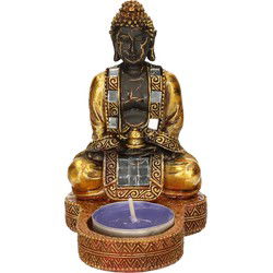 Boeddha theelichthouder - goud/zwart - polystone - 12 cm - houder - Beeldjes