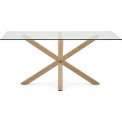 Kave Home - Argo glazen tafel en stalen poten met houteffect 160 x 90 cm