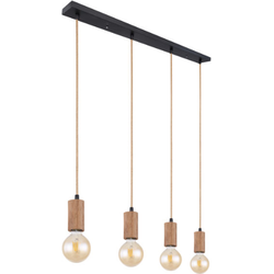 Hanglamp 5-lichts met henneptouw | Hout | Metaal | Zwart | Woonkamer | Eetkamer