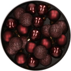 28x stuks kleine kunststof kerstballen mahonie bruin 3 cm - Kerstbal