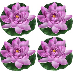 4x Lila paarse waterlelie kunstbloemen vijverdecoratie 18 cm - Kunstbloemen