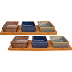 Cosy & Trendy Serveerplank bamboe - 2x - met 3 schaaltjes - 31 x 15 cm - Serveerplanken