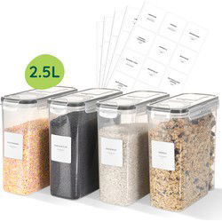 XIVADA Voorraadpot Ella - 2,5L - 192 stickers - Transparant - 4 stuks