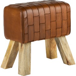 Kruk 48x48x30 cm bruin mangohout en buffelleer WOMO-Design