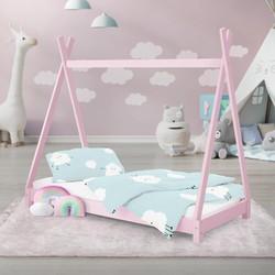 Kinderbed Tipi met lattenbodem 70x140 cm Roze Hout ML Ontwerp